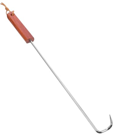 UKCOCO 1pezzi Forchetta Acciaio per Grigliata BBQ con Manico in Legno Antiscottatura Gancio Portatile per Girare Carne e Verdure Accessorio Cucina Outdoor Facile da Pulire