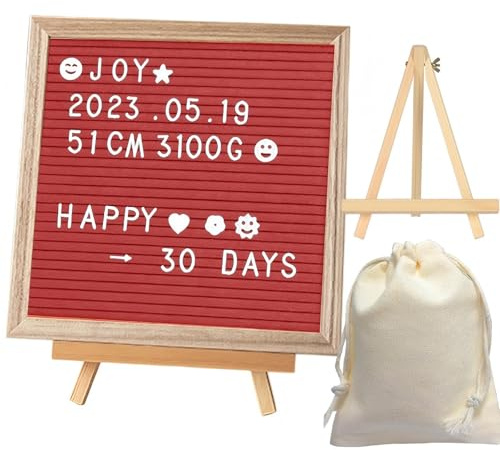LUPATDY Lavagna per lettera, in feltro double face, 25 × 25 cm, per lettere da inserire con lettere, simboli ed emoji, lavagna in legno per decorazioni e regali, rosso