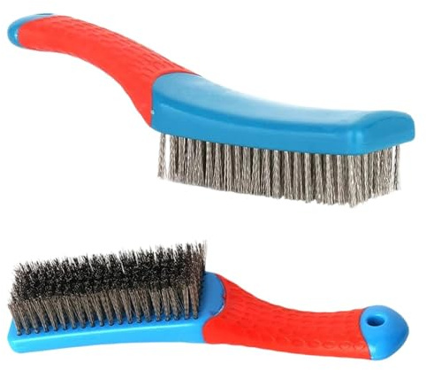 2 Pack Red & Blue Wire Brush Set, PP Handles Wire Brushes for Cleaning, Durable Hard Bristle Brush for Grill, Tool, Kitchen & Workshop Cleaning