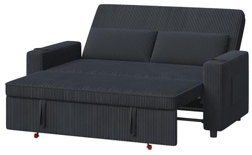 Devoko Divano Letto 2 Posti in Velluto Divano Matrimoniale Prontoletto Estraibile con Schienale Regolabile in 5 Posizioni per Soggiorno, Camera da Letto o Ufficio, 75P x 160L x 93H cm, Nero Bluastro