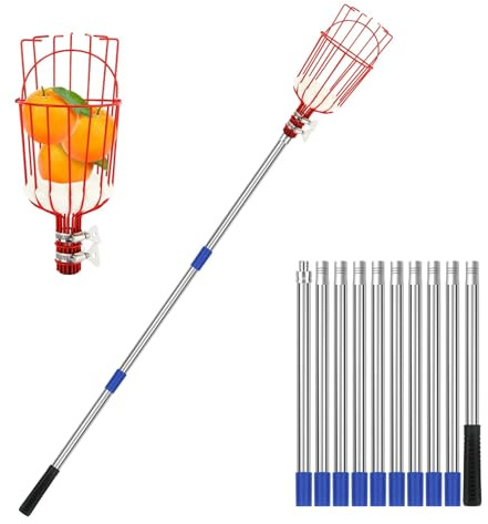 KIFSDLF Recolector de Frutas con Cesta 13 pies, Ajustable, Ligero y Altura, pértiga Extensible for árboles frutales para Cerezas, ciruelas, recogedor