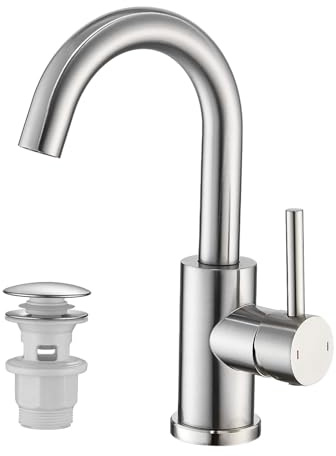 ZYNUHMO Rubinetto da bagno alto con piletta di scarico, spazzolato