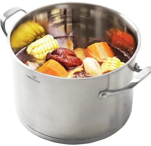 HOMICHEF Pentola in acciaio inossidabile ecologico pesante senza nichel con coperchio (24 cm, 7,6 Litri) - Pentola a induzione - lucidata opaca