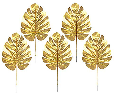 Rgontar 20 Pcs Golden Palm Leaves Artificial Tropical Palm Leaves for Christmas New Year Party Decoration