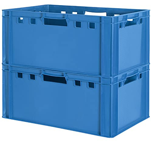 2x Euro Apilamiento de Plástico Caja Industrial Euro Caja Almacenamiento Eurobox E3 Azul Kingpower