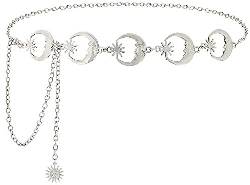 WERFORU Women Chain Belt Stars Moon Waist Chain Fashion Adjustable Metal Link Decorative Belt for Dresses Jeans Silver
