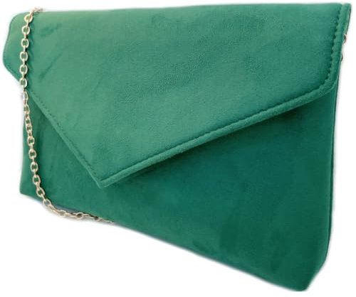 Leah Ward Women's Faux Leather/Faux Suede Leather Clutch Bag Wedding Party Evening Purse Handbags (Green)
