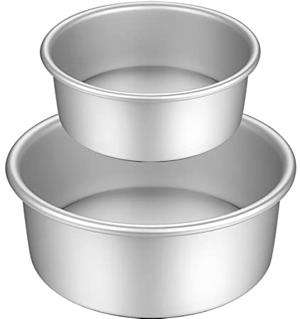 Gesentur Teglia da Forno Rotonda, Stampo per Dolci in Alluminio Anodizzato con Rivestimento Antiaderente, con Fondo Amovibile, per Compleanno/Raduno di amici, Set da 2 (6''/7'')