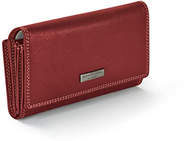 Woodland Leathers - Portafoglio da donna in vera pelle, borsetta con portamonete e porta carte RFID per donne, con scomparto con cerniera per monete e vano porta contanti, Rosso, M, Minimalista