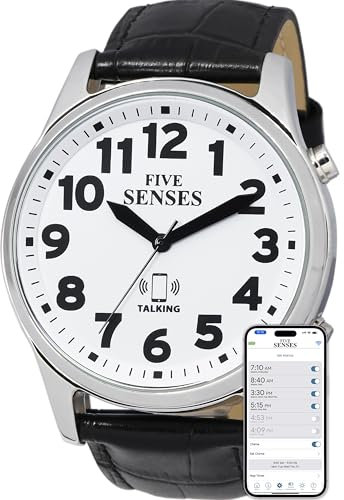 FIVE SENSES Jumble Smart Atomic Talking Watch with Voice Reminders and App Control for Seniors and Visually Impaired - A Great Gift for Blind Men and Women. A Talking Watches for The Blind (White)