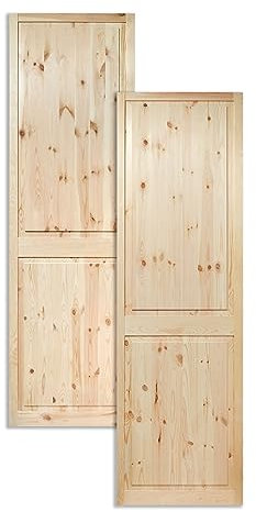 Kassettentür Schranktür Holz RUSTIKAL | 201,3 x 59,4 cm 2-er Pack Set | unbehandelte Holztür aus Kiefernholz im Kolonialstil und Markflecken als Raumteiler Schiebetür für Regale, Schränke, Möbel