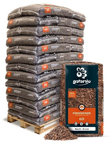 GALAMIO Pinienrinde Fein 8-15mm 60l x 39 Sack 2.340l 1 Palette Pinienmulch Pinienerde Rindenmulch Pinienborke Pinie Mulch Bark Rinde Für Pflanzen Garten Terrarium Dekorativer Bodenbelag Paligo