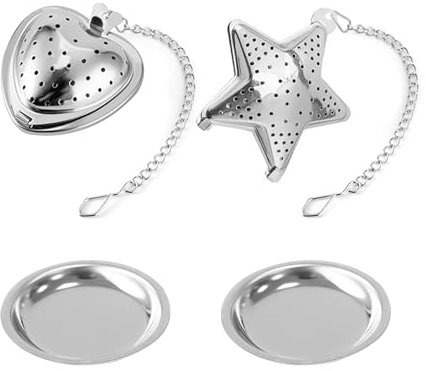2 passoires créatives pour thé en vrac et 2 bols inférieurs, passoire en forme de cœur en forme d'étoile pour thé en vrac, passoire pour thé en vrac, infuseur à thé pour thé en vrac, acier inoxydable,
