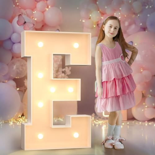 3FT Light Up Letters Birthday Decoration Large Cardboard Letters E for Party, Marquee Letters for Graduation Decorations Wedding Decor, Mosaic Arch Stand Pre-cut DIY