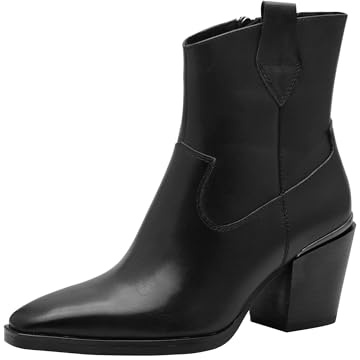 MARCO TOZZI Botines de mujer con tacón en piel vaquero, Negro, 36 EU