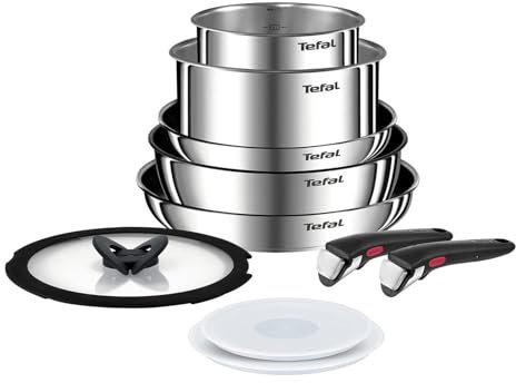 Tefal Ingenio Emotion 10 Piece Set, Pots & Pans Set, Stainless Steel, Stackable, Induction, Easy Cleaning, Non-Stick Coating, Heat Indicator, L897SA74