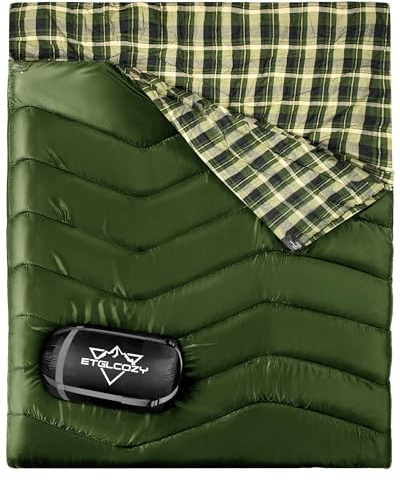 Doppelschlafsack für Erwachsene Kinder Camping, XL Queen Size Schlafsäcke für 2 Person Die ganze Saison Wandern Rucksack, leicht wasserdicht mit Kompressionssack