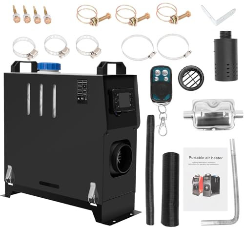 PRIJESSE 12V ALL IN ONE Diesel Heater with Muffler Silencer, 8KW portable Parking Heater, Fast Heating with Remote Control, LCD Display, for Truck Car Trailer Campervans Camping Tent (Black)