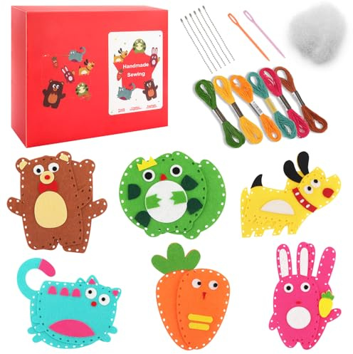 Bomtop Kits Couture En Feutre Animal, Kit de Couture pour Enfants, Arts Et Artisanat pour Débutants, Kit De Bricolage en Feutre, Jouets à Coudre DIY, Kits De Couture pour Débutants pour Enfant