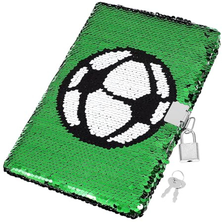 Vokowin Diary for Boys with Lock and Keys, Football Pattern Writing Journal Reversible Sequin Notebook Travel Composition Notebook for School Student Office Supply (K487-1)