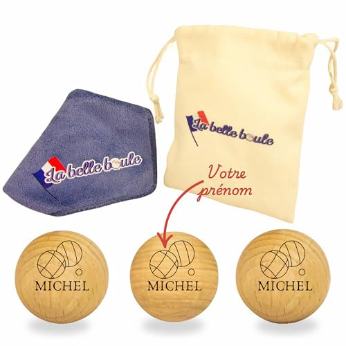La belle boule® | Kit 3 Cochonnet Pétanque Personnalisé – Sacoche Pétanque + Chiffon Microfibre – Boule de Pétanque Compétition Loisir – Accessoire Pétanque Intérieur Extérieur (Boules de pétanque)
