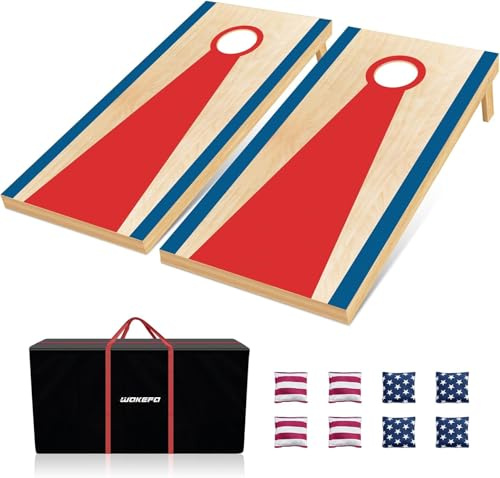 Wakefa 4×2FT Cornhole Set Corn Hole Boards, Solid Wood Bean Bag Toss Games Set with 8 Bean Bags and 2 Cornhole Boards, Corn Holes Outdoor Games for Adults and Family Birthday Party Game(SB806)