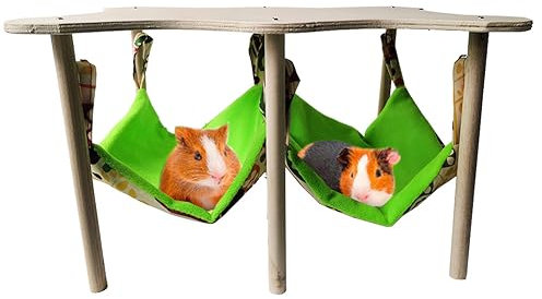 Hapihom Meerschweinchen Hängematte, Hängemattengestell mit 2 Hängematte, für Meerschweinchen, Degu, Kleintiere, 30 x 30 x 24 cm Große Hängematte Bettplattform