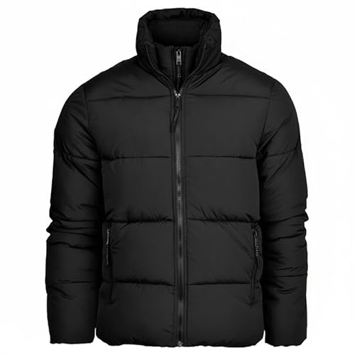 Spindle Mens Plain Black Non Hooded Padded Quilted Puffer Jacket Winter Coat 2 Zipped Side Pockets. Inner Storm Flap Outerwear Black L