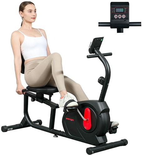 SPORTNOW Bicicleta Estática con Respaldo Reclinada 8 Niveles Resistencia | Volante, Asiento Regulable, Soporte para Teléfono, Pantalla LCD, Ruedas, Ideal para Entrenamientos