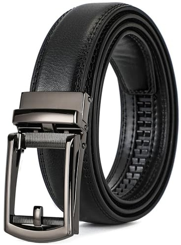 Huglux Cinturones Hombre Cuero,Cinturón Automático sin Agujeros de Piel Genuina,Hebilla Ratchet Ajustable,Elegante Cinto para Traje Vestir y Uso Diario - Regalo Día Del Padre para Hombre