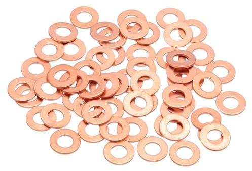 QUARKZMAN 60Pcs Rondelles Plates Cuivre M6, 6x12x1mm Rondelle Plate Cuivre Ameliorée Joint Métrique Bague D'Écrasement Pour Raccords Hydrauliques Boulon Vis Écrou