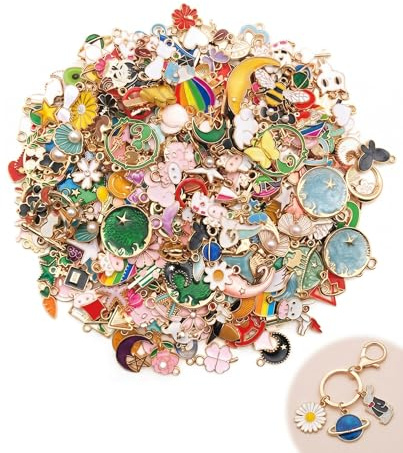 KAHZOR 50 Pezzi Set di Ciondoli per Creazione Gioielli Fai da Te, Piccoli Charms in Lega per Collane, Bracciali, Orecchini e Accessori Versatili