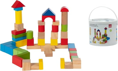 Generico Färgglada byggstenar trä byggstenar barnbyggnad hink hink byggblock 50 st stapla tegelstenar block block konstruktion från 12 månader pedagogiskt spel