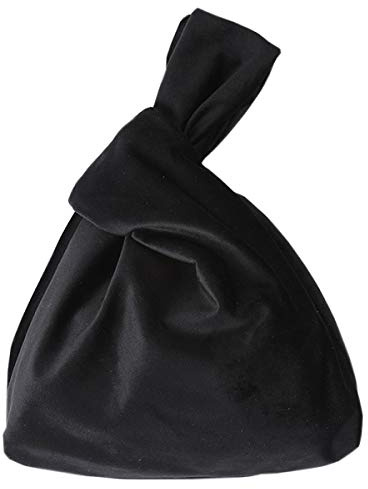 XMRS Women Luxury Velvet Evening Bag Knot Closure Wrist Bag Portable Cosmetic Organizer Pouch (Black)
