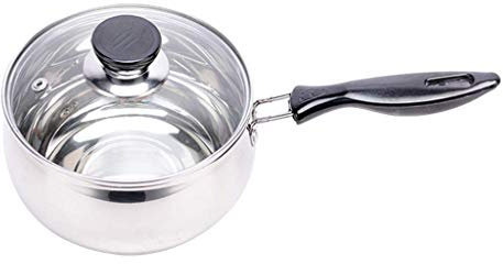 Tubayia Cazo de leche de acero inoxidable con tapa de cristal para pasta, sopas, papilla, leche, etc. (14 cm)