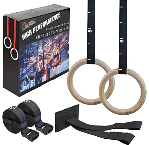 ALPIDEX Anneaux de Sport Anneaux de Gymnastique Anneaux y Compris Fixation de Porte et Sangle de Fixation avec marquage Longitudinal