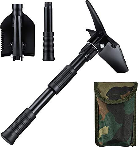 Oziral Mini Pala Plegable 40 CM, Multifuncional Acero Carbono Jardineria Pala Herramienta de Supervivencia con Bolsa de Transporte para Camping, Excursionismo, Actividades al Aire Libre