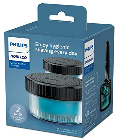 Philips Norelco Quick Clean Pod Cartridge, Easy Cleaning of Your Electric Shaver, Alcohol Free and Skin Friendly Formula, 2 Pack, Model CC12/52