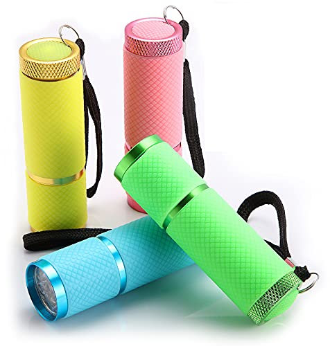 Mudder Set di 4 torce fosforescenti al buio, 9 mini torce a LED rivestite in gomma con manico, torcia LED fluorescente portatile in alluminio per feste, escursioni, campeggio, 4 colori