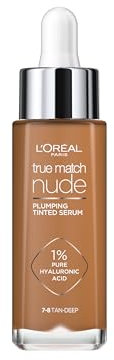 L'Oreal Paris True Match Tinted Serum Foundation, 1% Hyaluronic Acid, Hydrating Formula, Replumps Skin in 1 Hour for a Natural Glowing Finish, 30 ml, Shade 7-8 Tan-Deep