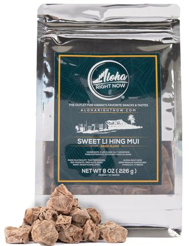 Aloha Right Now - Sweet Li Hing Mui Crack Seed Dried Plums (8 oz) - Li Hing Mui Candy for Snacking & Flavoring any Iced Beverage - Preserved Sweet Sour & Salty Asian Fruit Plum Seeds, Hawaiian Snacks