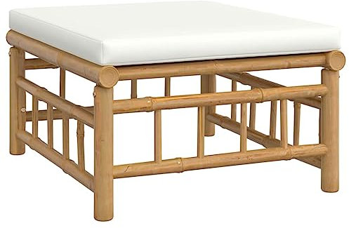 vidaXL Gartenhocker, Sitzhocker mit Cremeweißem Kissen, Modular Hocker für Garten Terrasse, Fußhocker Fußschemel Gartenmöbel, Bambus