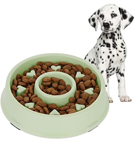 Relaxdays Anti Schling Napf, Futternapf für Hunde, Tiernapf 500 ml, langsames Fressen, Hundenapf spülmaschinenfest, grün, Kunststoff, 4.5 x 19.5 x 19.5 cm