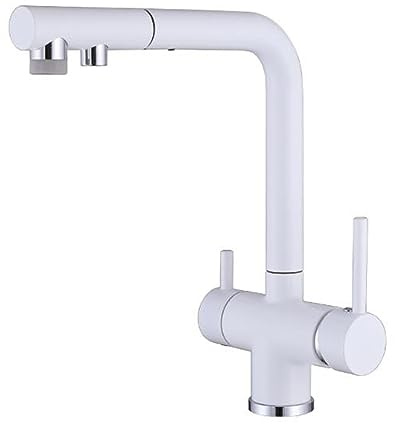 Mitigeur Cuisine 3 Voies Osmoseur avec Douchette Extractible Pivotant Laiton Multifonction Robinet 3 Voies Cuisine-Blanc