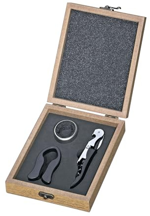 cilio LOMBARDIA, set da 4 pezzi, cavatappi, beccuccio, tagliacapsule, termometro, scatola di legno, set regalo