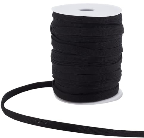 BENECREAT Cordón de Repuesto Negro 50m, Cordón Plano de Poliéster de 1 cm., Cordón de Punto para Pantalones, Pantalones Deportivos, Chaquetas Médicas, Pantalones Cortos, Sudaderas con Capucha