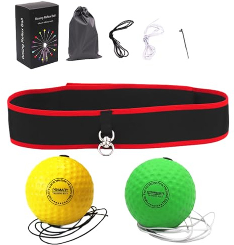 Boxbollen - Pelota de reflejo de boxeo para – React Reflex bolas en cuerda con diadema, boxbollen original – Mejora la coordinación ojo-mano, velocidad de golpeo, lucha contra la reacción