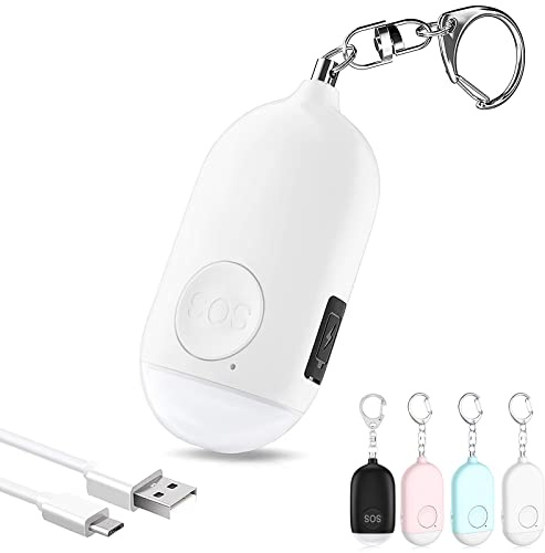 Hion Safe Personal Alarm for Women,Rechargeable 130dB Police Approved Rape Rope Alarm with LED Flashlight Self Defense Keychain,Panic Attack Safety Alarm for Girl Kid Elderly Student(White