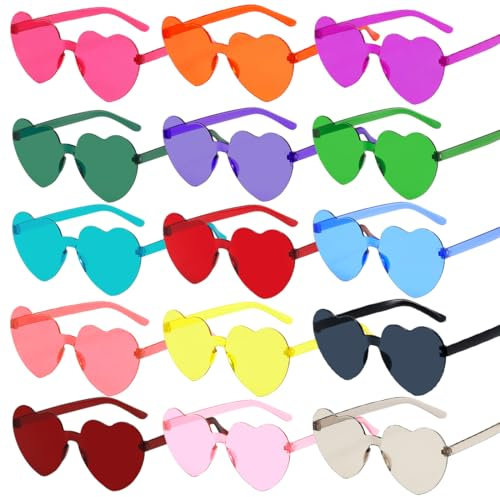 Capaneus 15 Stück Herz Sonnenbrille, Party Sonnenbrille Herzform, Herzbrillen Kinder Erwachsene, Party Sonnenbrillen Set für Party Zubehör, Foto Requisiten, Geburtstag, Fasching, Karneval