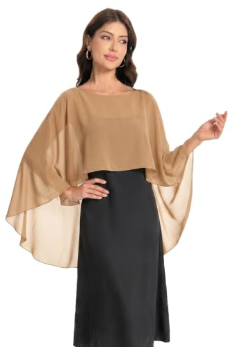 Baoqiya Chales para mujer, capas, estolas, gasa, suaves, para vestidos de noche, damas de honor, bodas, Camello, Talla única